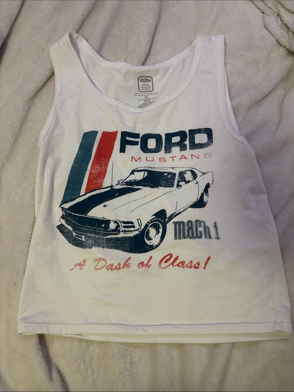 Ford White Kids Tank Top with Navy & Red Mustang Graphic